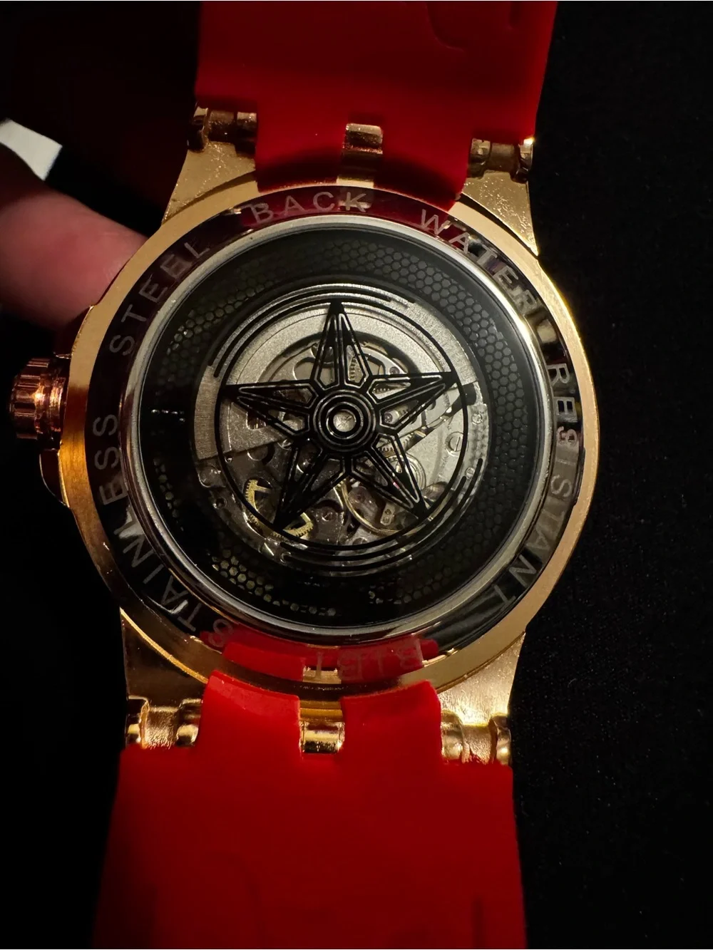 BiBi Red Strap Rose Gold Skeleton Dial luxury Men's Watch